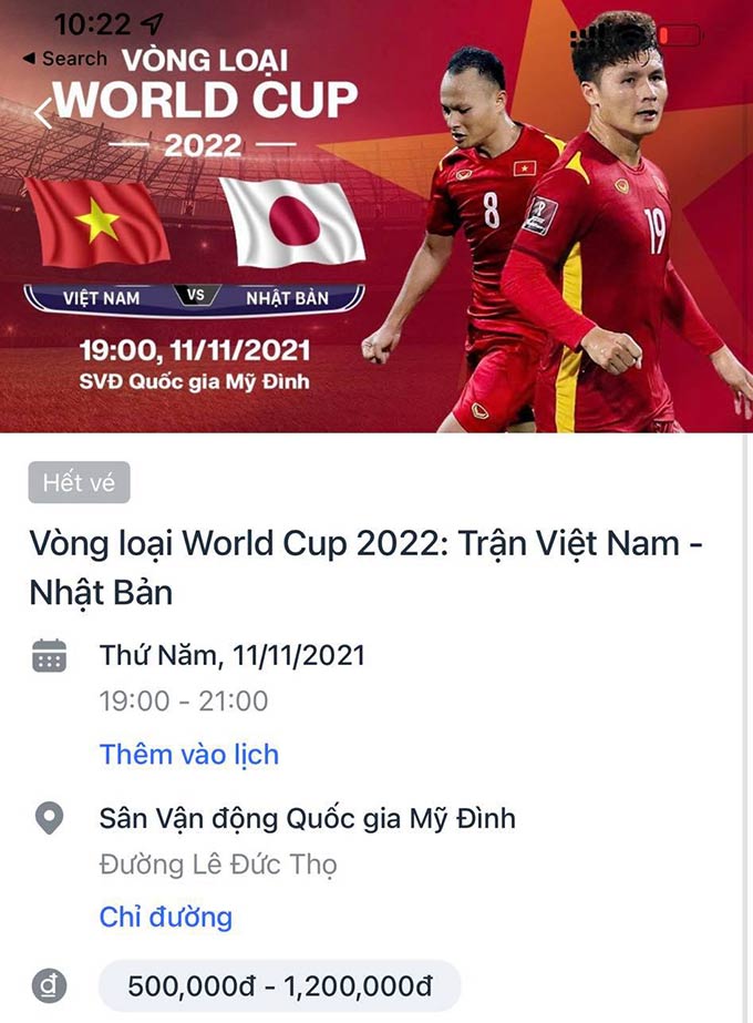 Trận Việt Nam - Nhật Bản hết vé sau 23 phút