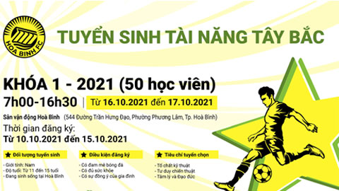 Hoà Bình FC chính thức tuyển sinh lứa U13, U15 trên địa bàn tỉnh nhà