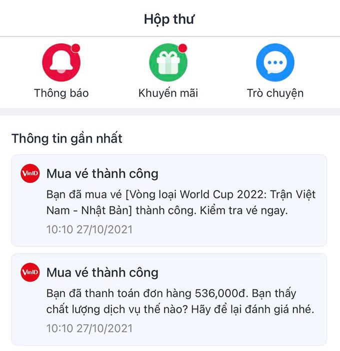 Việc mua vé thành công diễn ra dễ dàng