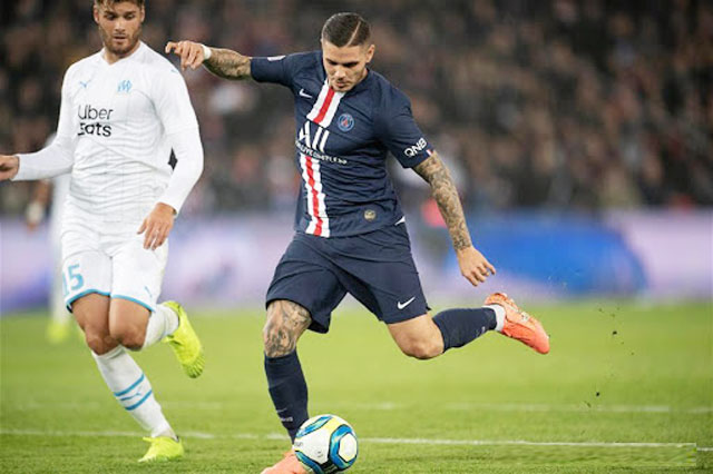 Icardi (giữa), phương án B trên hàng công của HLV Pochettino, vẫn chưa có bàn thắng nào tại Ligue 1 mùa này