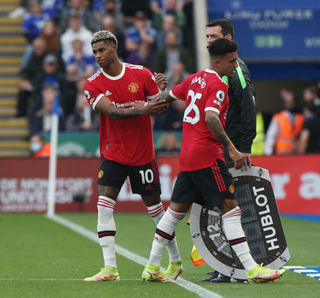 Rashford ghi bàn ngay trận đầu ra sân ở mùa này, khi vào thay Sancho trong cuộc chạm trán Leicester