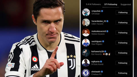 Chiesa gây sốc cho Juventus khi 'theo dõi' hàng loạt sao Chelsea