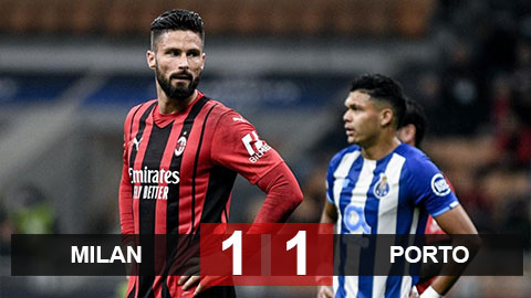 Kết quả Milan 1-1 Porto: Chủ nhà cắt mạch toàn thua ở Champions League