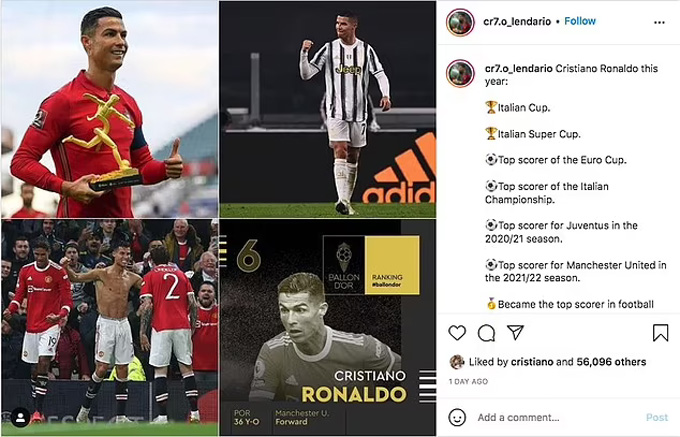 CR7 tiếp tục bấm "like" ở bài viết