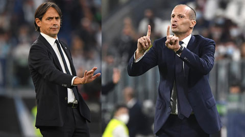 HLV Simone Inzaghi (trái) chỉ thắng đồng nghiệp Max Allegri ở 2 trong 10 trận đối đầu