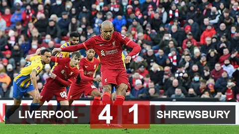 Kết quả Liverpool vs Shrewsbury: Fabinho tỏa sáng, Liverpool thắng tưng bừng ở vòng 3 cúp FA