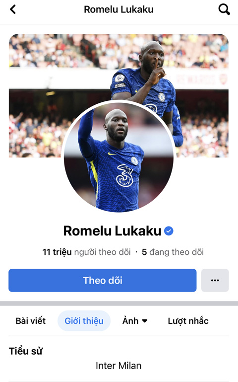 Lukaku sửa thông tin trên facebook cá nhân và chỉ để mỗi tên CLB Inter Milan