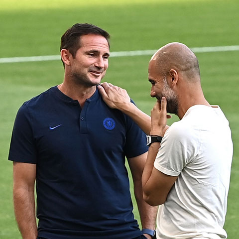 Đây sẽ là lần thứ tư Lampard (trái) đối mặt Guardiola trên tư cách HLV