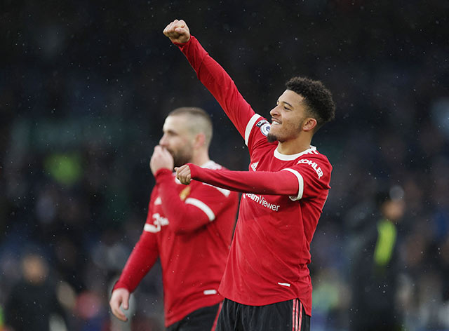 Jadon Sancho ăn mừng sau khi cùng Man United đánh bại Leeds cuối tuần qua