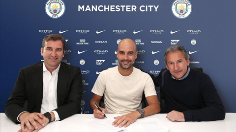 GĐĐh Soriano, HLV Guardiola, GĐTT Begiristain (từ trái qua)