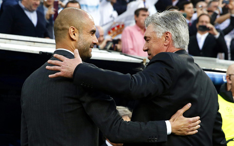 Dù đang có sự nghiệp cầm quân rất  lừng lẫy, nhưng Pep Guardiola luôn  coi Carlo Ancelotti (phải) là sư phụ