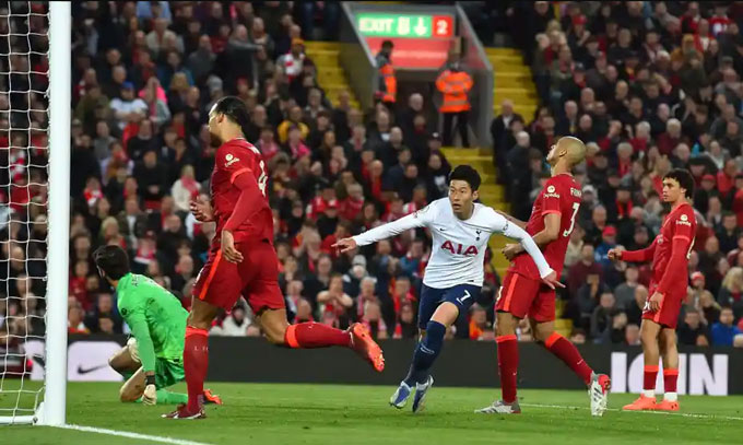 Son Heung-min mở tỷ số trận Liverpool vs Tottenham ở phút 56