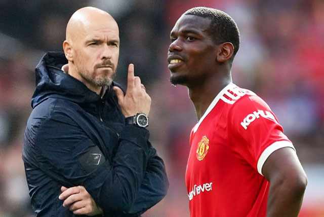 HLV Ten Hag (trái) đang tìm người đủ khả năng thay thế Pogba