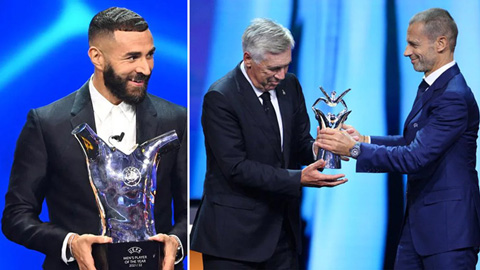 Benzema và Ancelotti cùng giành giải xuất sắc nhất năm của UEFA