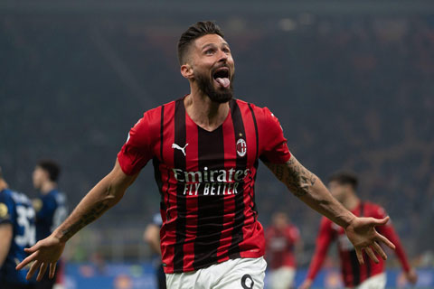 Trận này, Milan có thể trông cậy vào lão tướng Giroud, tiền đạo rất có duyên ghi bàn vào lưới Inter