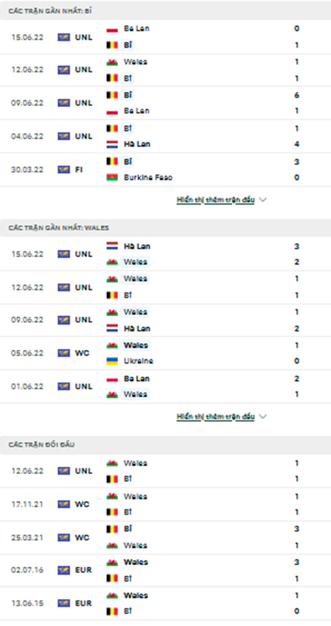 Bỉ vs Wales