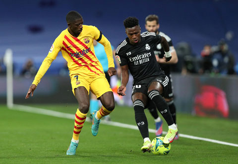 Vinicius (phải) và Dembele sẽ là 2 điểm nổ quan trọng ở hai bên cánh của Real và Barca