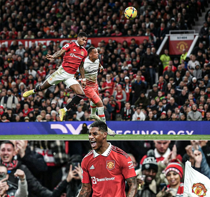 Rashford vừa có bàn thắng thứ 100 cho MU bằng một pha bay người đánh đầu dũng mãnh