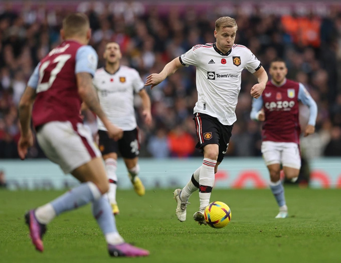 Van de Beek chơi tệ khi đá thay vị trí số 10 của Fernandes trước Aston Villa