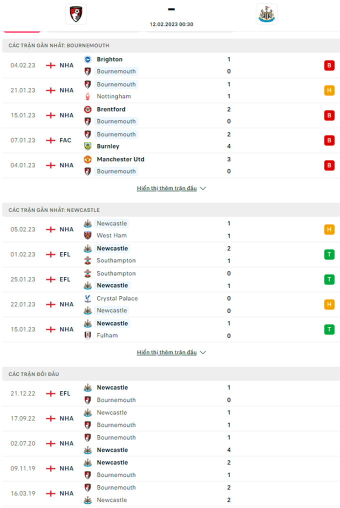 Bournemouth vs Newcastle