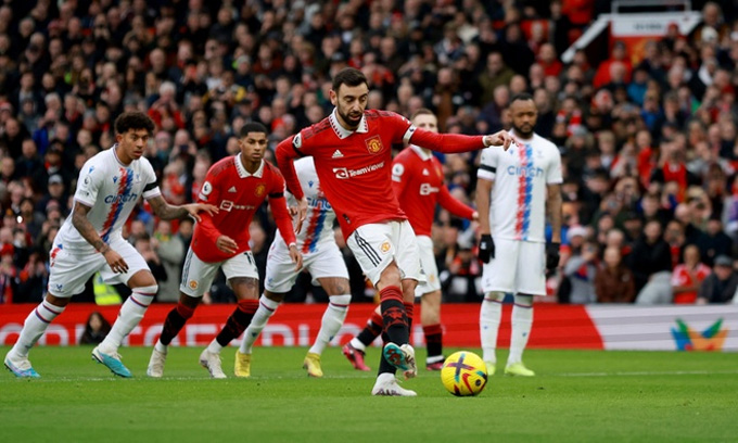 Bruno Fernandes mở tỷ số trận MU vs Palace ở phút thứ 7