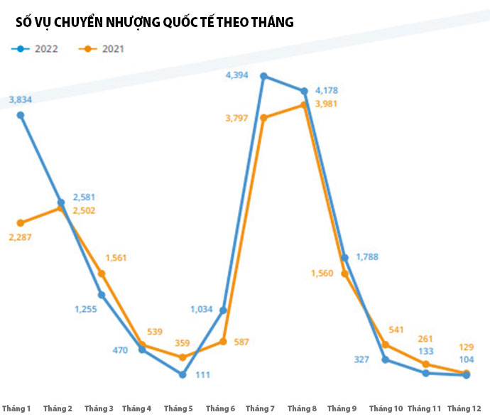 Hình 3: Chuyển nhượng quốc tế theo tháng