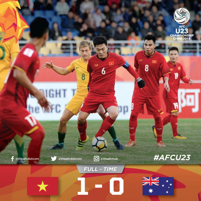 Tại VCK U23 châu Á 2018, U23 Việt Nam cũng có chiến thắng 1-0 trước U23 Australia