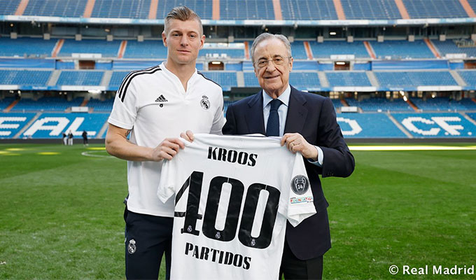 Kroos cán mốc 400 trận cho Real