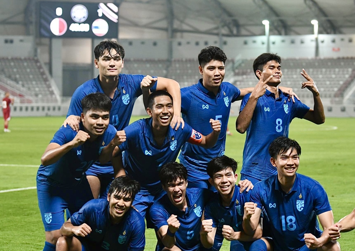 U23 Thái Lan gây sốc khi đánh bại U23 Qatar - Ảnh: AFC