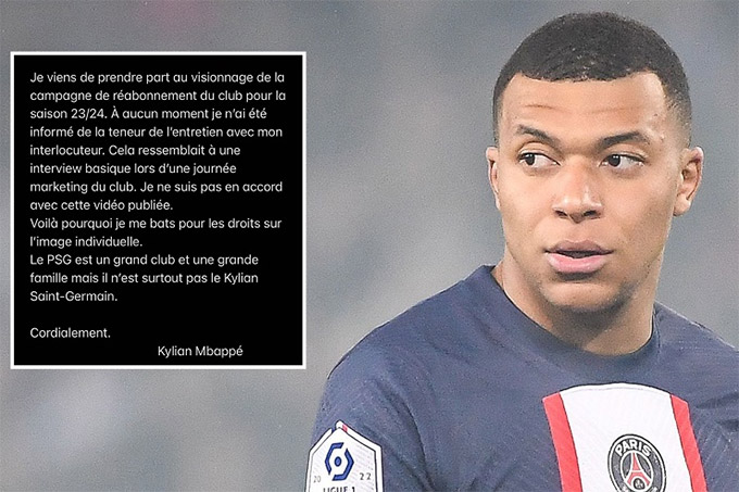 Mbappe lên tiếng về việc PSG sử dụng trái phép hình ảnh của anh