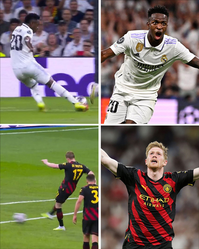 Cả 2 bàn thắng của Vinicius và De Bruyne đều là những cú sút xa đẹp mắt