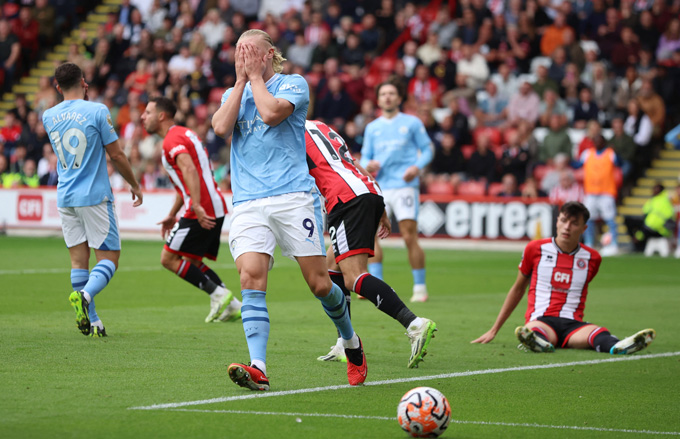 Haaland bỏ lỡ khá nhiều cơ hội ở trận Sheffield United vs Man City