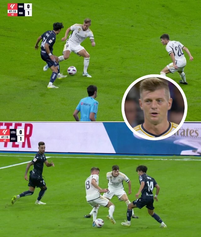 Take Kubo khiến khán giả ồ lên, còn Toni Kroos tức tối với một pha xâu kim.