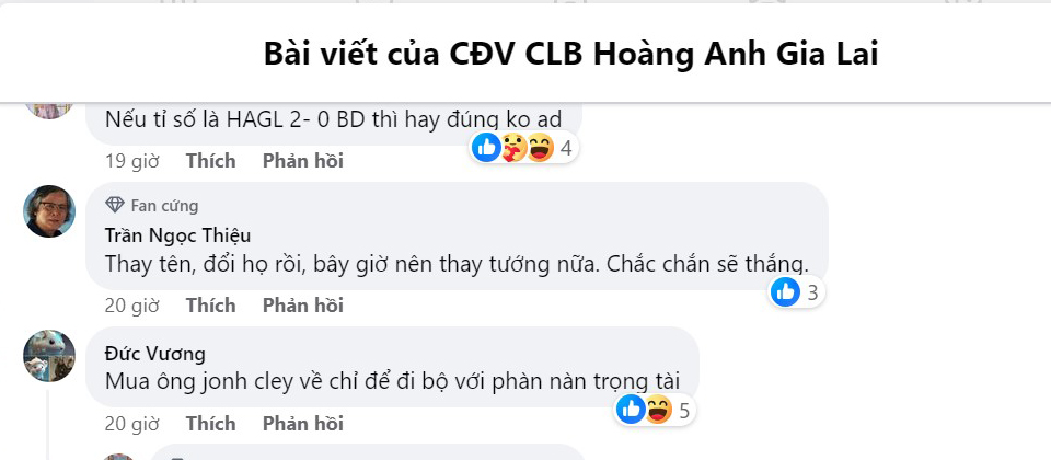 CĐV HAGL mỉa mai về đội nhà