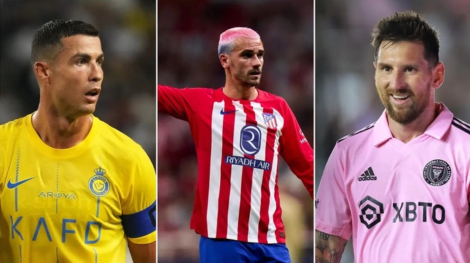 Nhưng Griezmann (giữa) quá nhỏ bé so với tầm vóc của Ronaldo và Messi